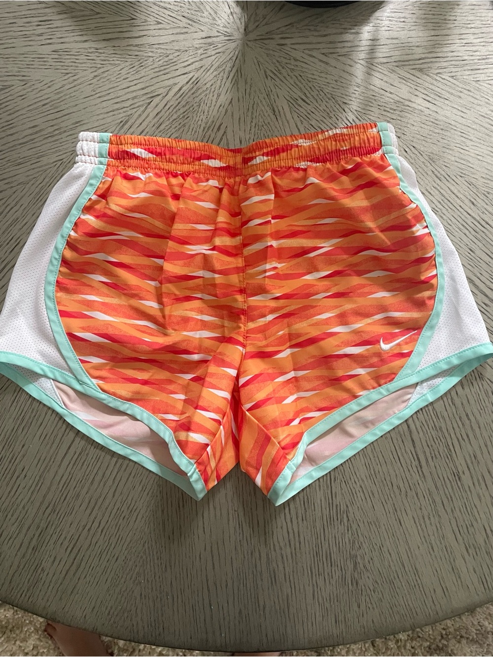 Nike Women's Orange Wave Print Athletic Shorts with Mint Trim